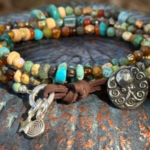 Turquoise & Mixed Gemstones Boho Beaded Wrap Bracelet. Octopus or ...