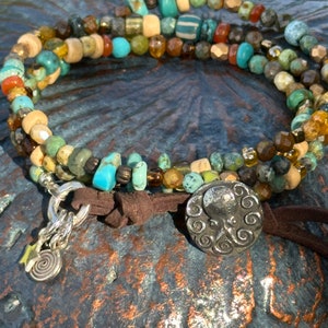 Turquoise & Mixed Gemstones Boho Beaded Wrap Bracelet. Octopus - Etsy