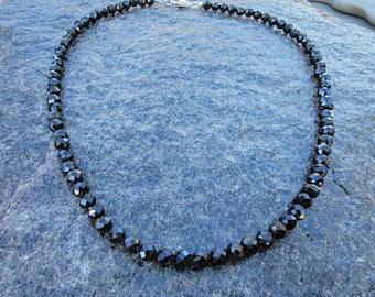 Mens Black Spinel Necklace - 5mm Diamond cut, Round, Natural Black AAA Gemstones. Bling for Athletes. Black Necklace. Spiritual Collection