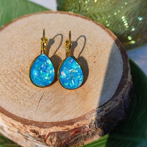 Boucles D'Oreilles Dormeuses En Or 18 Carats - Serti Turquoise - 4,48 G - Occasion
