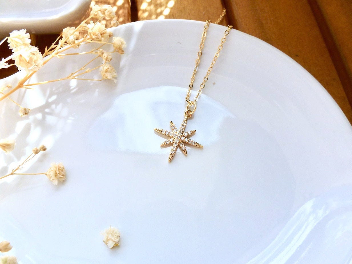 [韓国人気ジュエリー] nff star pendant necklace North Star Pendant Necklace With Zirconias Mounted on a Gold