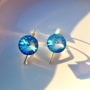 925 silver earrings Swarovsky crystal blue AB ultra Blue support open sleepers