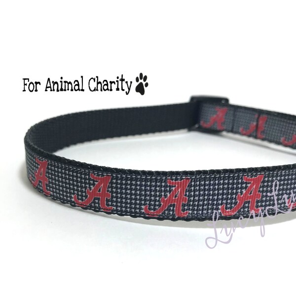 University of Alabama-Inspired Dog Collar for Animal Charity - Adjustable, Nylon and Ribbon, Fits 12" - 18", 3/4" Wide, Medi