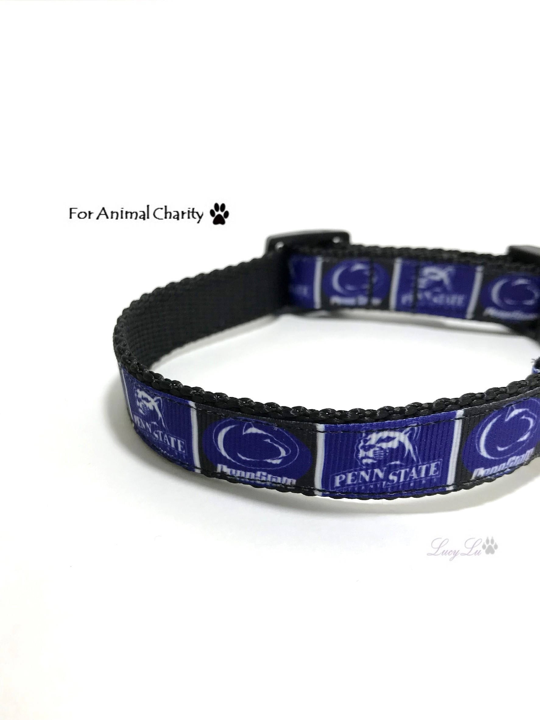 Penn State Inspired Dog Collar for Animal Charity PSU Blue Collegiate Adjustable Nylon and Ribbon Fits 10 13