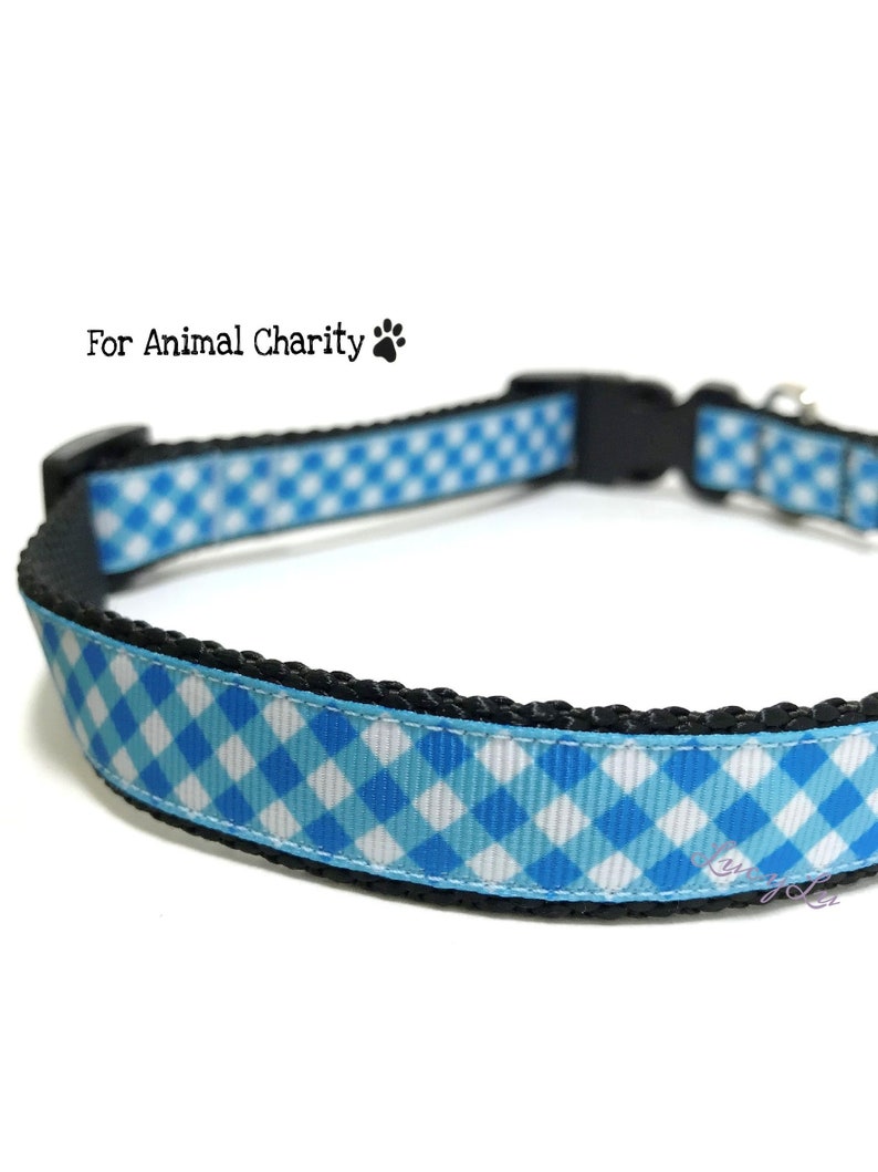 Blue and White Checkered Dog Collar for Animal Charity Etsy