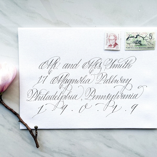 Flourished Script // Custom Envelope Calligraphy Addressing // for Wedding, Engagement, Announcement // Hand Lettered Envelope