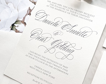 Custom Flourished Calligraphy Invitation Suite | Romantic Hand Lettered Script for Wedding