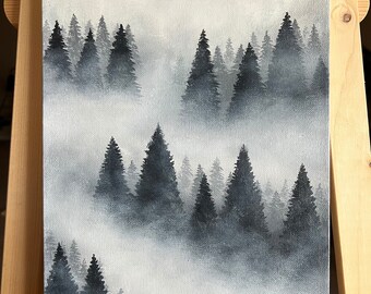 Foggy forest oil painting “Silent Serenity”