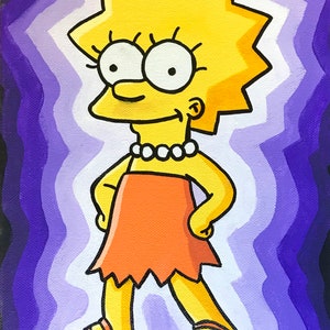 Pintura acrílica de desenho animado de Lisa Simpson com fundo delineado