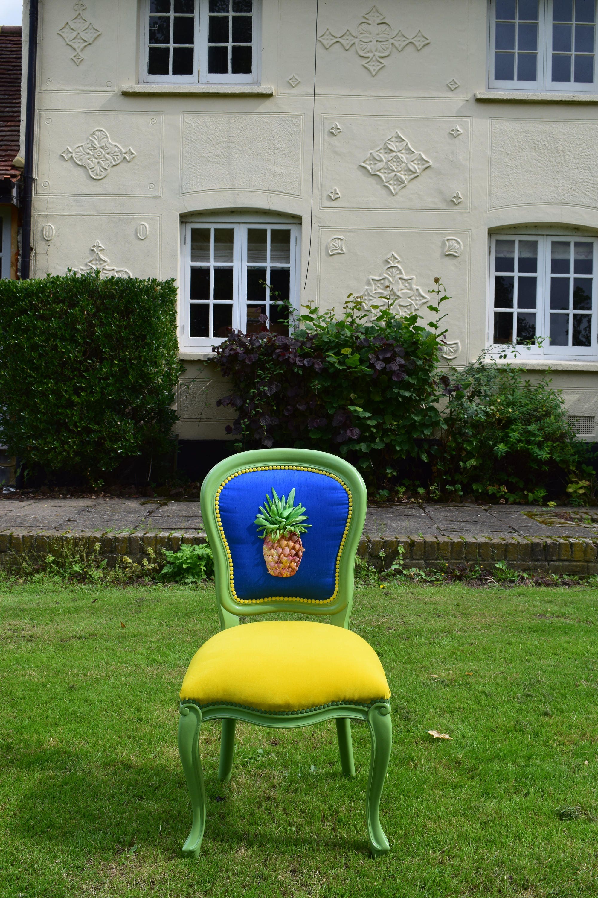 Hand embroidered Statement chair ,Pineapple chair,Quirky chair,Unusual chair,Colourful chair