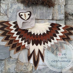 Barn owl costume wings and hat, barn owl cape wings, Halloween barn owl, birthday party owl theme party, owl decoration