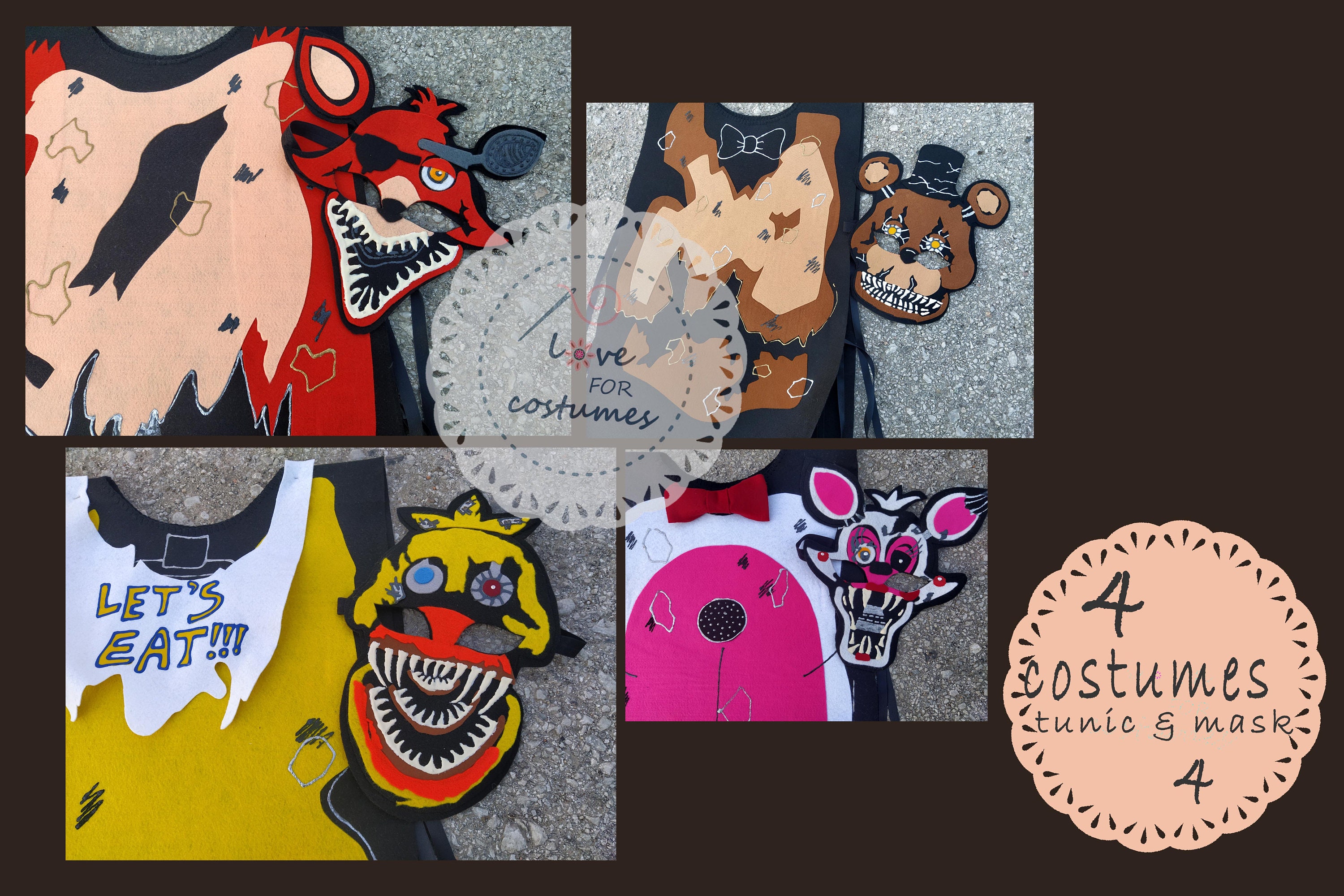 Set Of 4 Costumes Chika Freddy Mangle Foxy Fnaf Mask And Etsy Set Of 4 Costumes Chika Freddy Mangle Foxy Fnaf Mask And Etsy