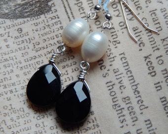 Sterling Silver, freshwater pearl and crystal earrings