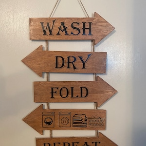 Laundry wash, fold, repeat Wood Sign, arrow sign, wood sign, laundry sign, laundry room, wall decor