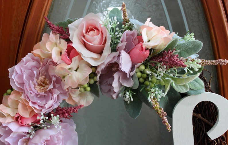 Varied Shades of Pink 14 Inch Year Round Floral Grapevine Wreath Personalized Spring Wreath Summer Wreath Outdoor. Front Door Wreath