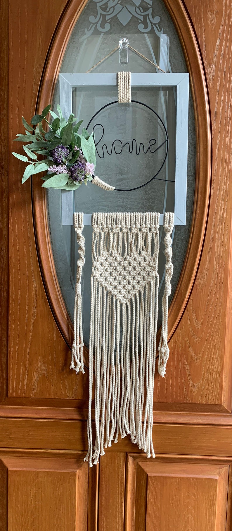 Macrame Wood Home Wall or Door hanging. Spring Wreath. Summer Wreath. Year Round Wreath. Farmhouse Decor. image 6