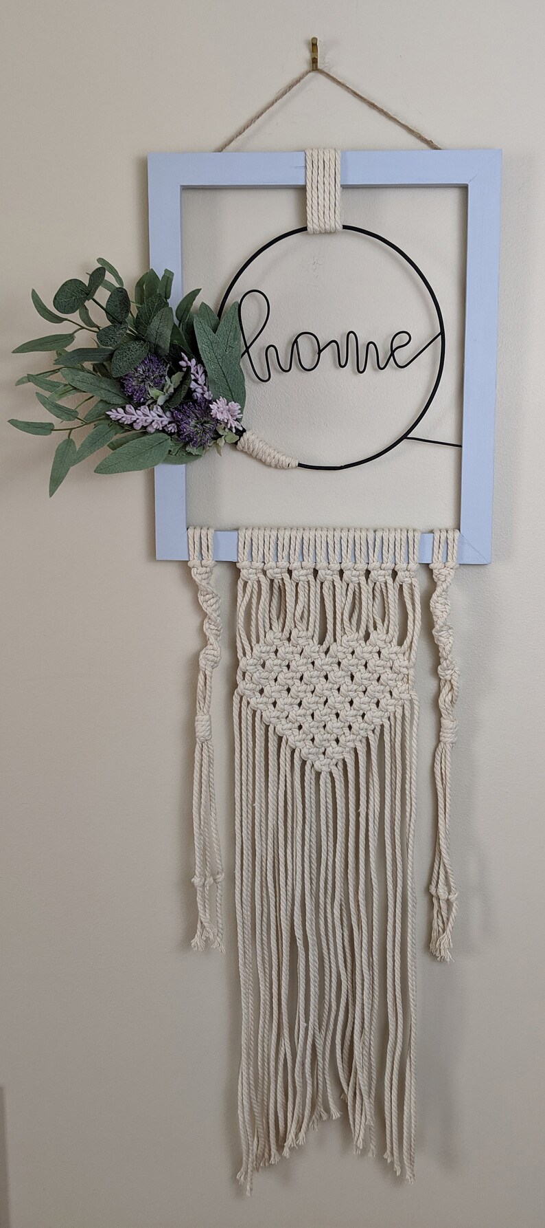 Macrame Wood Home Wall or Door hanging. Spring Wreath. Summer Wreath. Year Round Wreath. Farmhouse Decor. image 2