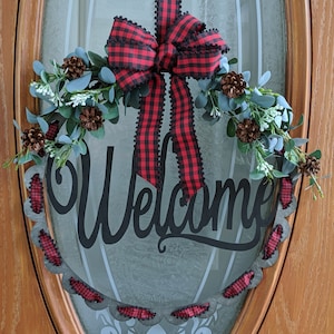 RUSTIC METAL  CHRISTMAS Welcome  Door Hanging.  Christmas Wreath. Winter Wreath.   Rustic Wreath. Farmhouse Decor.