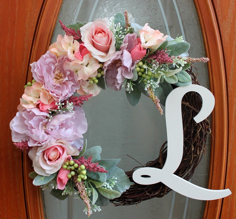 Varied Shades of Pink 14 Inch Year Round Floral Grapevine Wreath Personalized Spring Wreath Summer Wreath Outdoor. Front Door Wreath