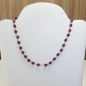 Ruby Beads Chain Necklace: 26.23gms 925 Sterling Silver Natural Untreated Red Ruby Plain Round Shape Chain Necklace 18&quot;