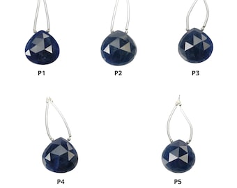 Blue Sapphire Beads Pendant : Natural Untreated Sapphire Both Side Faceted Heart Shape Bead for Jewelry