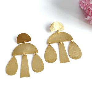 Handmade Brass Earring : 3.00" 18k Gold Plated 25.15GMS Brass Boho Style Push Back Drop Dangle Earring Gift For Her