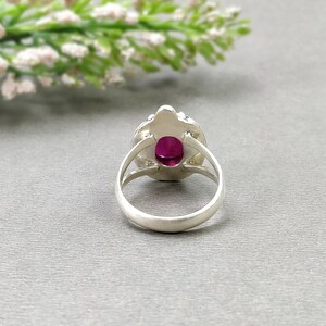 RED RUBY Gemstone RING : 925 Sterling Silver Natural Glass Filled Ruby Oval Normal Cut Bezel Set Fine Statement Unisex Ring 8US With Video image 8