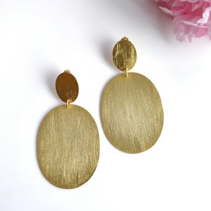 Handmade Brass Earring : 2.50&quot; 18k Gold Plated 14.00GMS Brass Boho Style Push Back Drop Dangle Oval Shape Earring Gift For Her