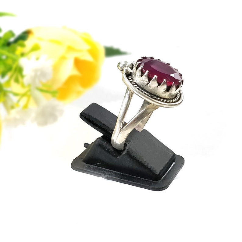 RED RUBY Gemstone RING : 925 Sterling Silver Natural Glass Filled Ruby Oval Normal Cut Bezel Set Fine Statement Unisex Ring 8US With Video image 5