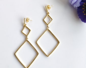 Handmade Brass Earring : 3.00" 18k Gold Plated 8.00gms Brass Boho Style Marquoise Design Drop Dangle Push Back Earring Gift For Her