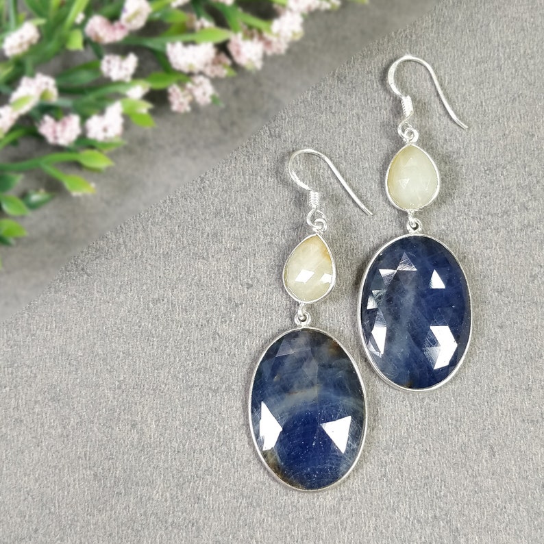 Natural Blue Yellow Sapphire Gemstone Max 52% OFF : 2021new shipping free 925 Earring St 2.5quot;