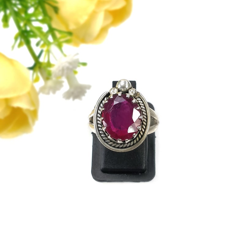 RED RUBY Gemstone RING : 925 Sterling Silver Natural Glass Filled Ruby Oval Normal Cut Bezel Set Fine Statement Unisex Ring 8US With Video image 4