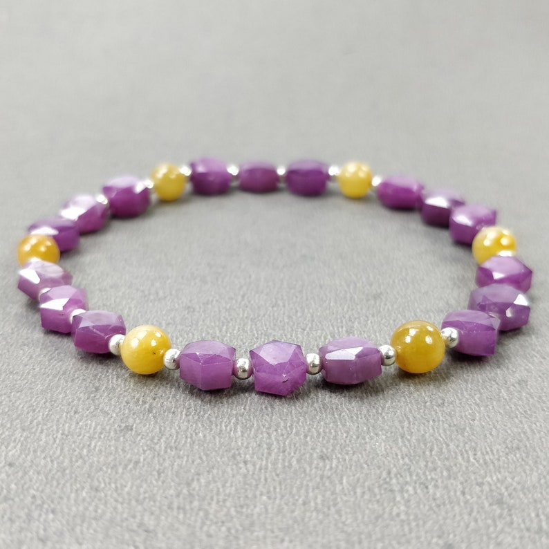 Raspberry Pink Yellow Sheen SAPPHIRE Gemstone Normal Cut BRACELET: 13.11gm Natural Hexagon Faceted Adjustable BRACELET 6mm-7.5mmWith Video image 4