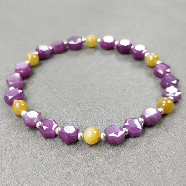 Raspberry Pink Yellow Sheen SAPPHIRE Gemstone Normal Cut BRACELET: 13.11gm Natural Hexagon Faceted Adjustable BRACELET 6mm-7.5mmWith Video image 5