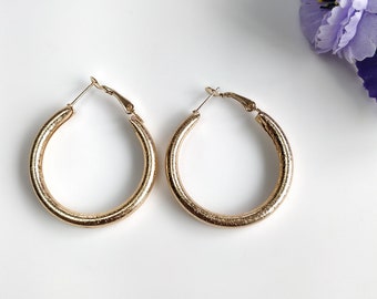 Handmade Brass Earring : 1.50" Rose Gold Plated 6.00GMS Brass Boho Style Large Dainty Hoop Earring Gift For Her