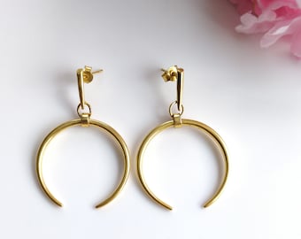 Handmade Brass Earring : 2" 18k Gold Plated 6.50GMS Brass Boho Style Dainty Hoop Push Back Earring Gift For Her