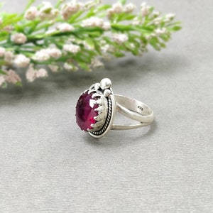 RED RUBY Gemstone RING : 925 Sterling Silver Natural Glass Filled Ruby Oval Normal Cut Bezel Set Fine Statement Unisex Ring 8US With Video image 2