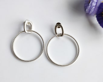 Handmade Brass Earring : 2.25" Silver Plated 12.30GMS Brass Boho Style Twisted wire Hoop Design Push Back Earring Gift For Her