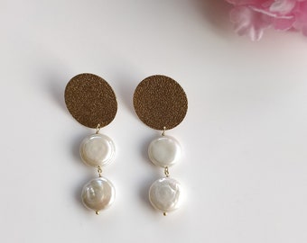 Pearl Enameling Gemstone Brass Earring : 2"*0.75" Handmade 18k Gold Plated 8.00gm Boho Style Round Shape Push Back Drop Dangle Earring