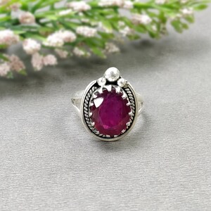 RED RUBY Gemstone RING : 925 Sterling Silver Natural Glass Filled Ruby Oval Normal Cut Bezel Set Fine Statement Unisex Ring 8US With Video image 1