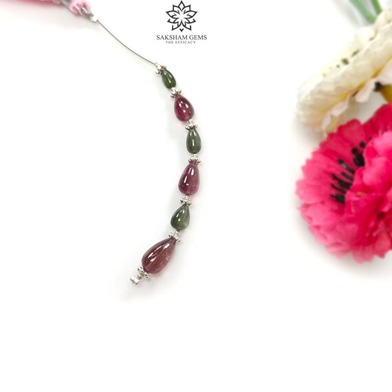 【透明感】マルチカラー トルマリン スムース ドロップ ビーズ 7CM 天然石 コインカット 約4mm　マルチカラートルマリン(天然)