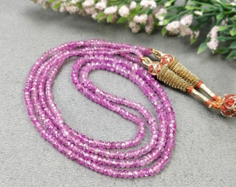 Pink SAPPHIRE Beads Necklace : Natural Untreated Unheated Genuine 2.5mm-5mm Sapphire Faceted Beads 8.50"-8.75" 2 Lines (With Video)