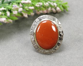 925 Sterling Silver RING : Natural RED JASPER Gemstone Oval Shape Cabochon Bezel Set Fine Statement Ring 6.5US (With Video)