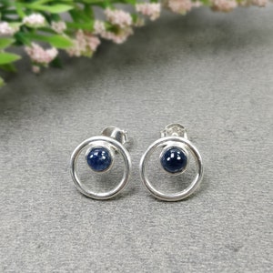 BLUE SAPPHIRE Gemstone 925 Sterling Silver Earring : 2.50gms(Approx) Natural Sapphire Round Bezel Set Push Back Stud Earrings 0.54"