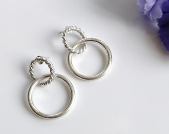 Handmade Brass Earring : 1.50" Silver Plated 13.94GMS Brass Boho Style Twisted wire Hoop Push Back Earring Gift For Her