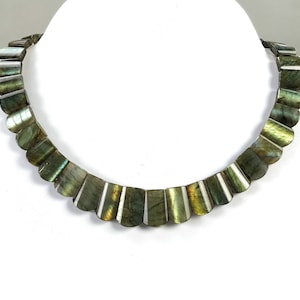 Regenboog knipperende labradoriet edelsteenketting: 25,70 g. Natuurlijke onbehandelde labradoriet cabochon choker 14&quot; ketting cadeau