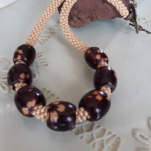 Large Hole Wooden Bead Antique Ivory Kumihimo Necklace