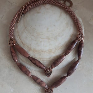 Brown Flake Jasper with Copper Highlights Gemstone Kumihimo Necklace