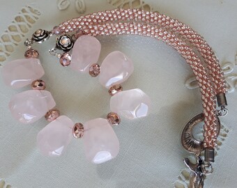 Rose Quartz Gemstone Kumihimo Necklace