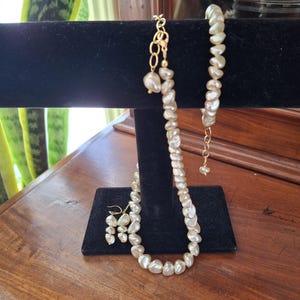 Fresh Water Pearl Necklace Earrings and Bracelet Set, Bridal Pearl Set, Wedding Jewellery Set, Pearl Necklace Set